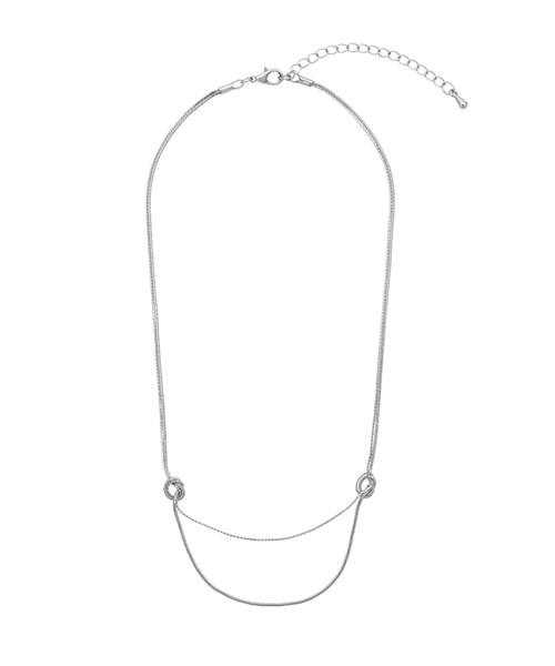 Shirring knot silver layered necklace